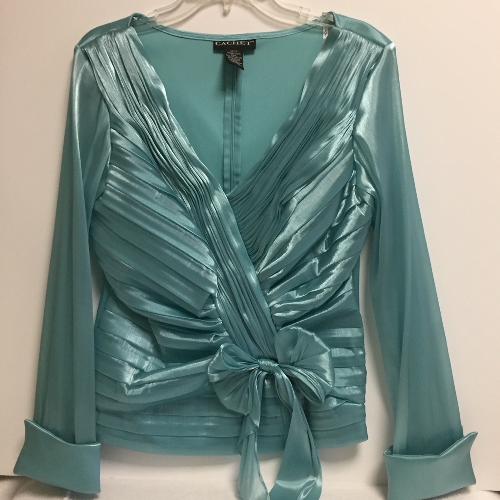 Cachet Women’s Formal Elegant Jacket Top~Shiny Aqua~Size 10